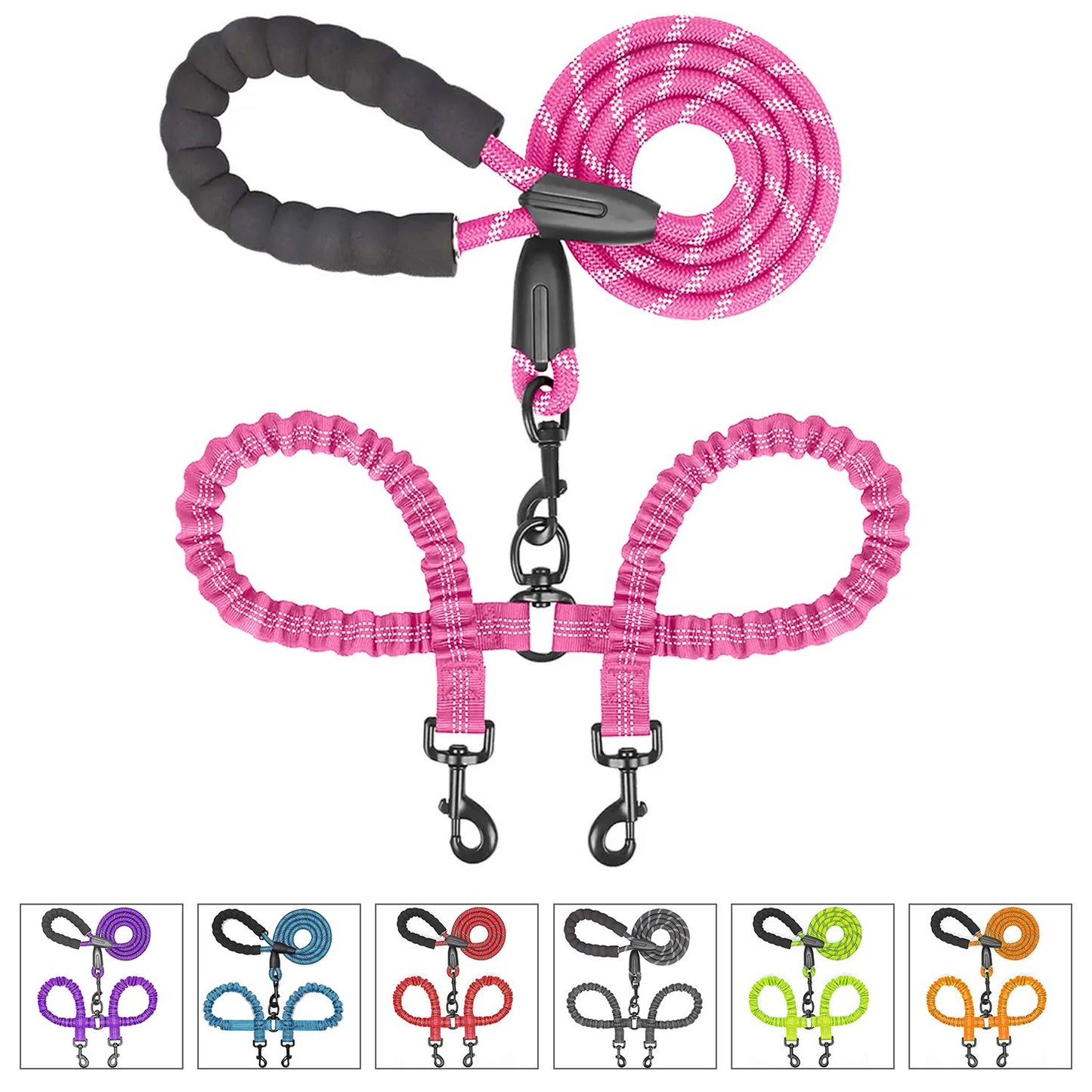 Zealtic TwinTail PowerPaws Hondenriem: 120cm Touw voor 2 Honden met Dubbele Schokdempende Bungee